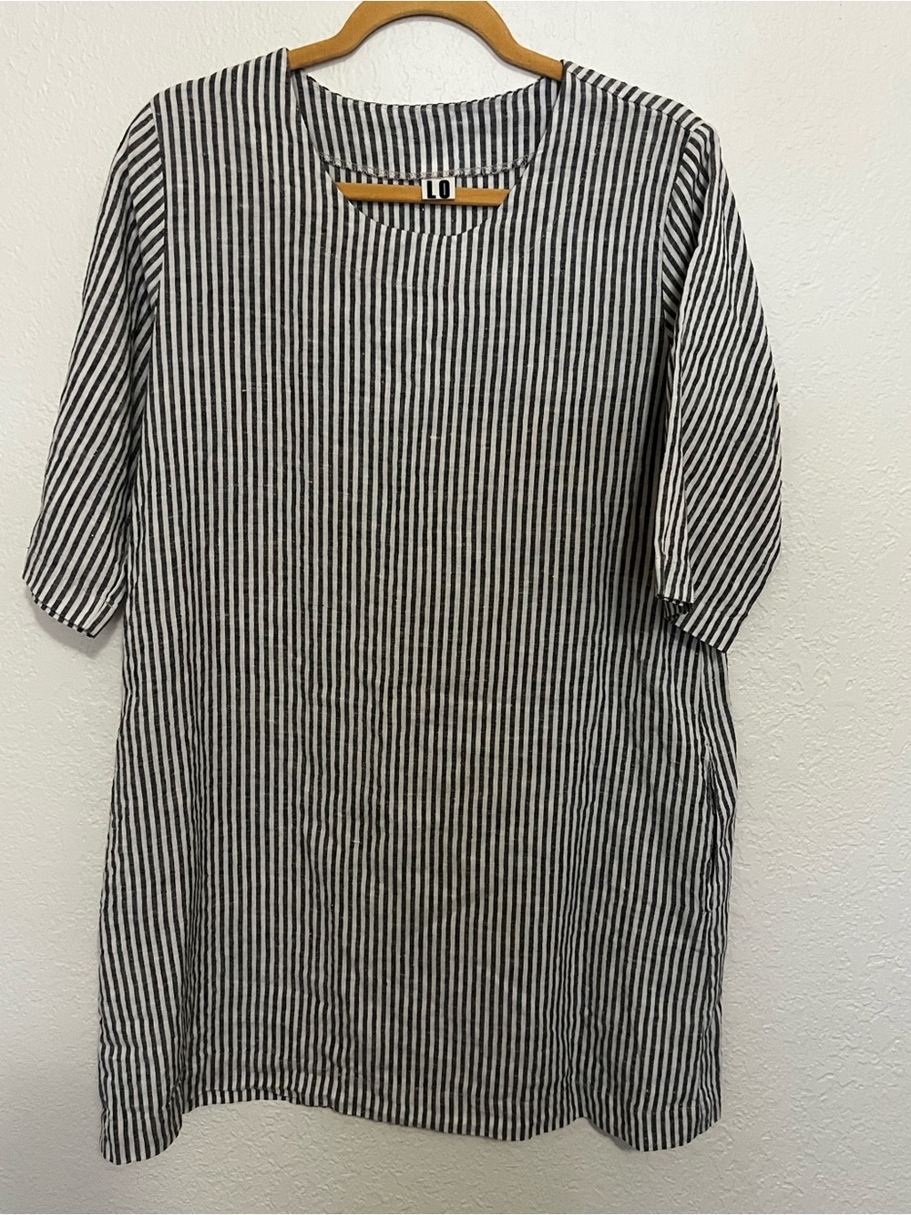 Len Ok Linen Tunic Top Striped Large